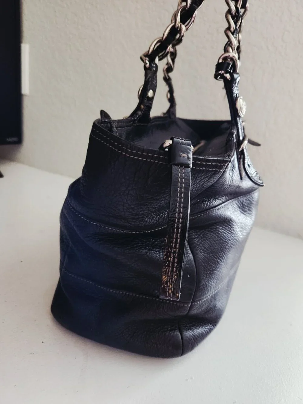 Vintage Coach Madison Black Leather Y2k Shoulder Bag Purse Tote